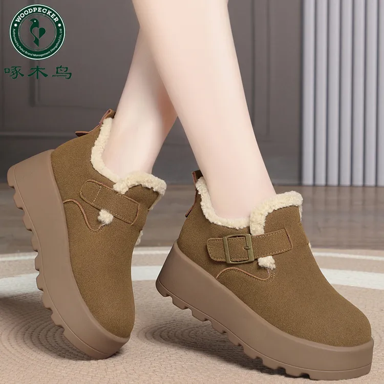 啄木鸟厚底勃肯鞋女款加绒新款冬季加绒勃肯鞋时尚百搭保暖棉鞋