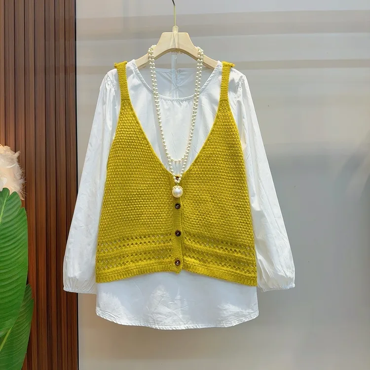 2025年早秋新款百搭洋气针织马甲圆领打底衫两件套303+8620