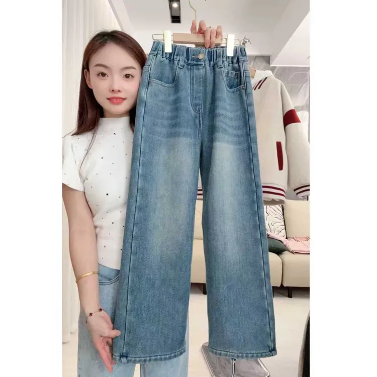 女童秋冬装裤子2025新款小女孩冬季洋气加绒加厚直筒裤儿童牛仔裤