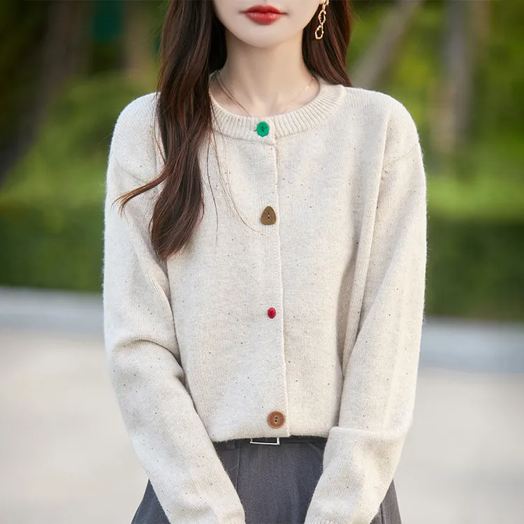 重磅加厚彩扣针织开衫女外套毛衣2025新款宽松版显瘦毛衫外搭上衣