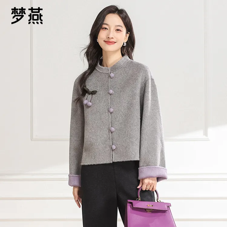 梦燕秋冬女款时尚百搭妈妈装宽松休闲舒适双面呢短大衣CA21B5013