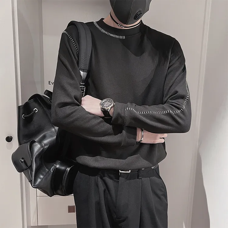男士卫衣春秋季2025新款爆款缉明线百搭圆领长袖打底潮牌男装上衣
