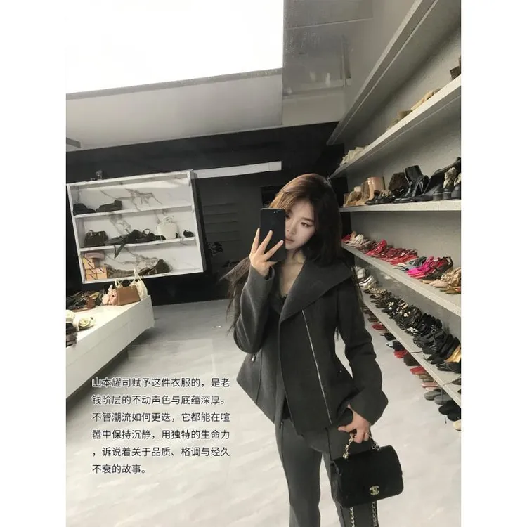 *尹千金*【山本耀司】H收腰版型有立体感老钱风灰色短外套W245059