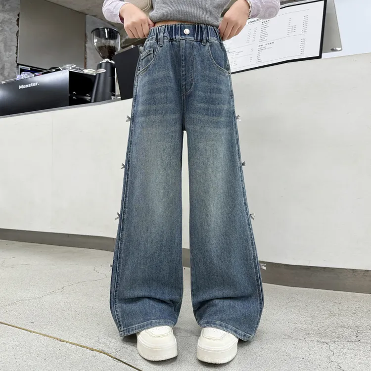 女童裤子春秋款2025新款儿童牛仔裤秋装阔腿裤女孩中大童直筒裤潮