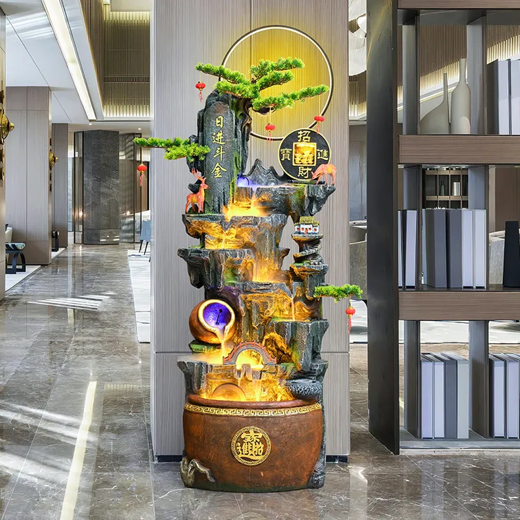 落地假山流水喷泉循环水景观办公室内客厅高山风车风水轮招财摆件