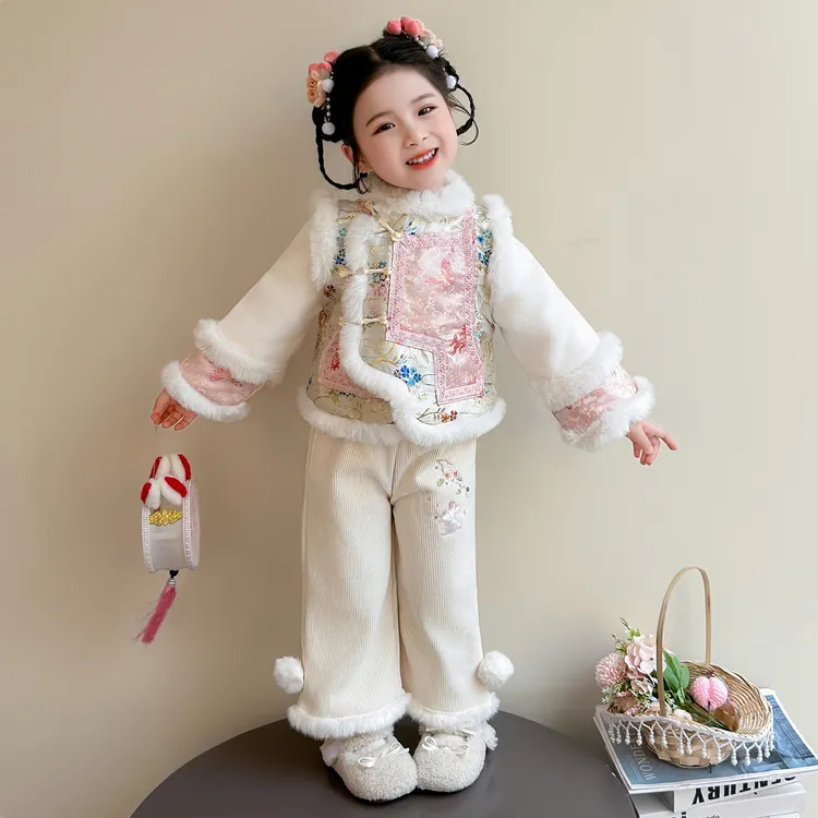 女童洋气拜年服汉服冬季儿童中国风唐装加厚套装宝宝中式喜庆礼服
