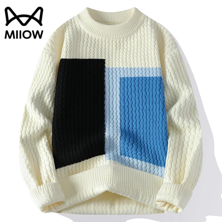 猫人时尚韩版圆领毛衣男春秋季新款时尚百搭打底衫宽松休闲针织衫