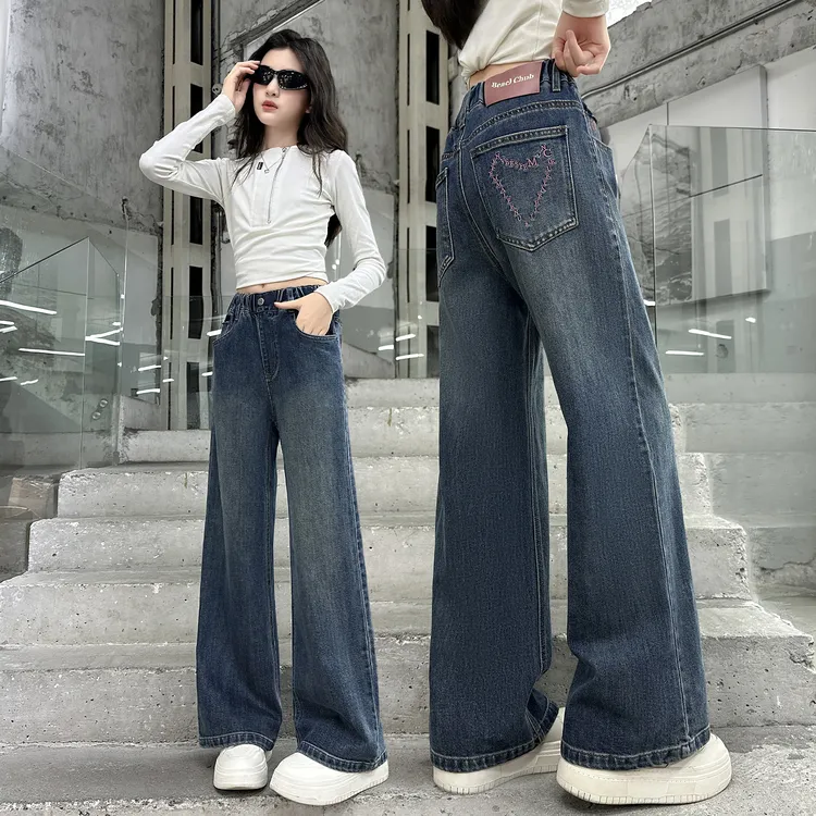 女童裤子牛仔裤春秋装2025新款中大童韩版休闲直筒裤秋季阔腿裤潮