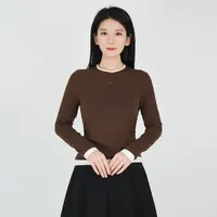 浒城古娘长袖打底衫圆领纯色拼色假两件上衣收腰显瘦WH05006810