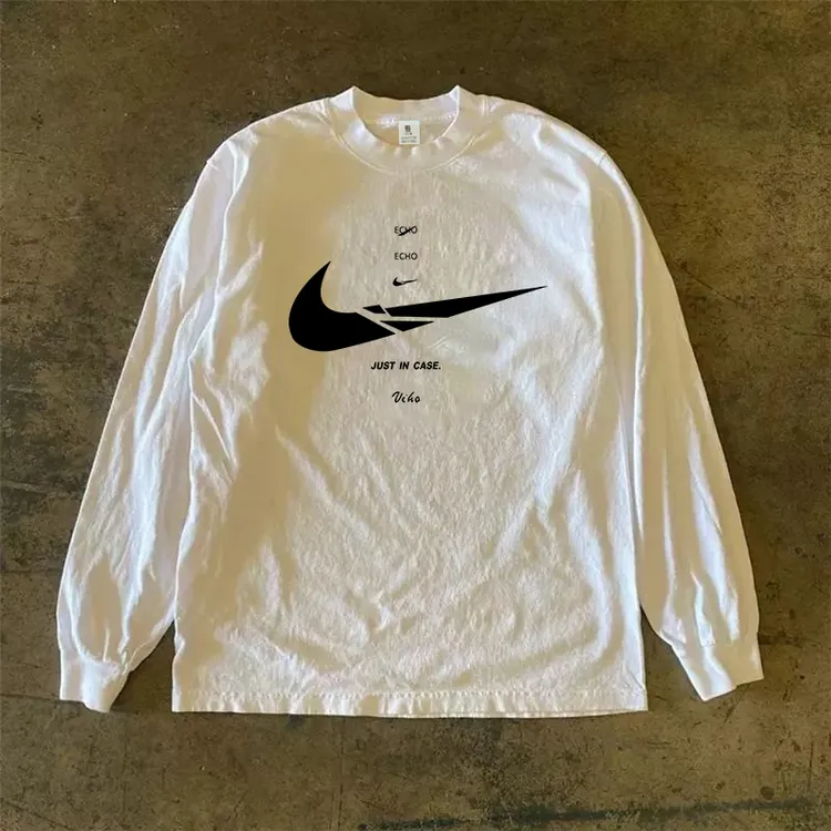 【切克Now】重磅双纱美式轻奢长袖T恤宽松小众设计感纯棉束口长袖