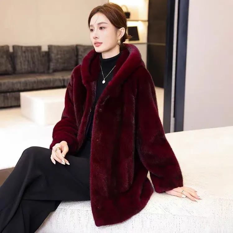 【轻奢爆款】中长款连帽加厚金标正品连帽秋冬高端女装毛呢外套大衣