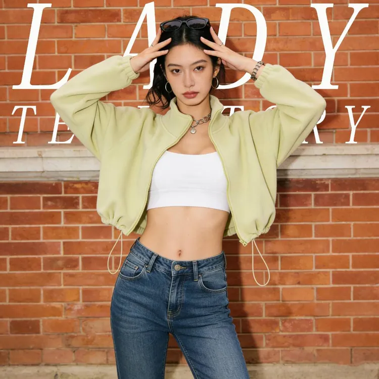 LT元春系列欧美羊羔绒休闲运动健身外套女秋冬加绒加厚摇粒绒上衣