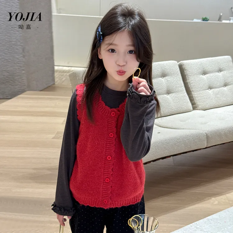 YOJIA女童毛衣秋季2025新款洋气时髦小女孩坎肩秋装儿童针织背心