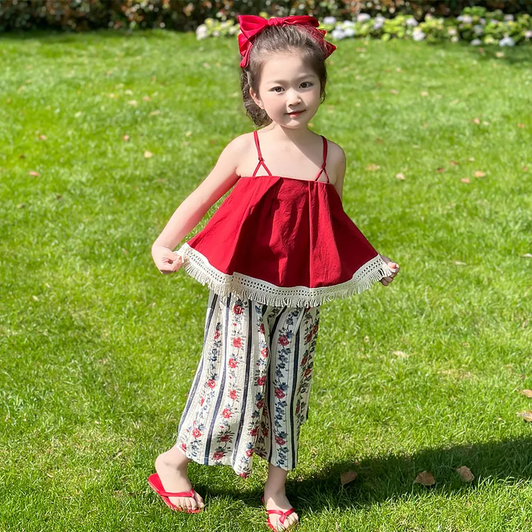 女童民族风吊带套装2025新款儿童夏装洋气女宝宝夏季时髦两件套潮