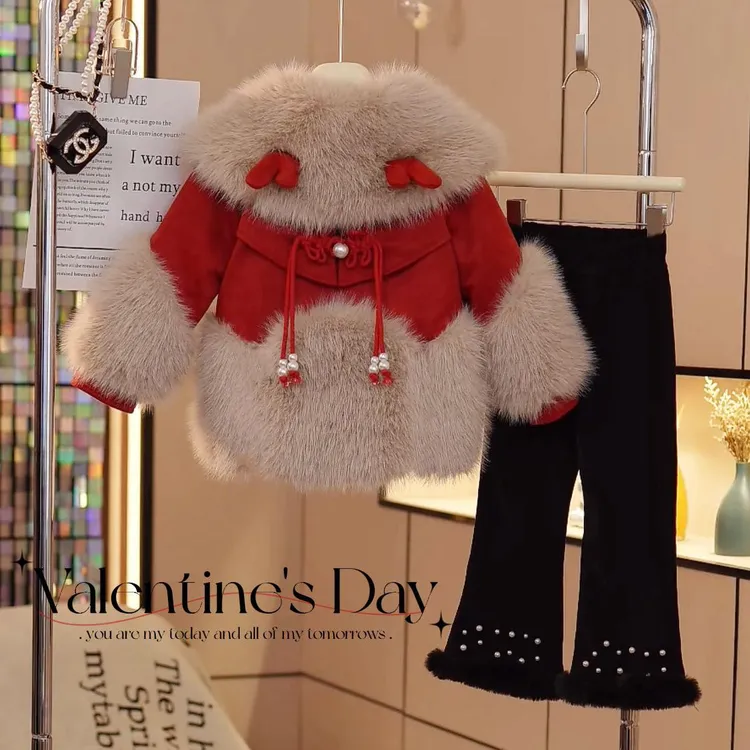 女童新款加绒外套儿童冬装保暖加厚时髦过年上衣女宝宝爆款中长款