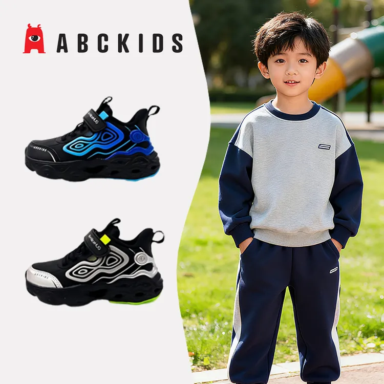 Abckids儿童男童中小童户外运动鞋冬季加绒保暖防滑软底跑步鞋