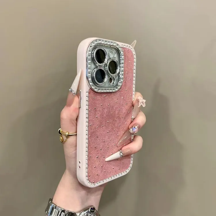 全包双面镶钻绒布钻点适用苹果17pro手机壳16promax网红15/14时尚