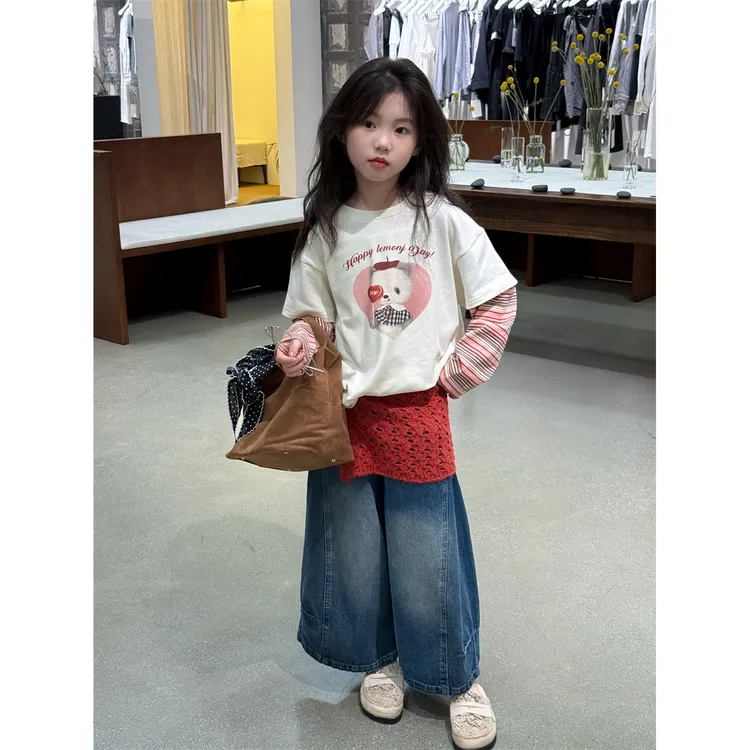 精选-71998-TBB花与寻童装女童T恤2025秋季新款卡通爱心假两件
