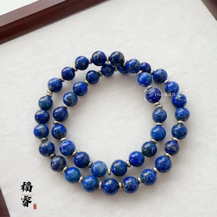 【青川】天然青金石双圈手串显白简约不简单气质百搭设计款珠8mm