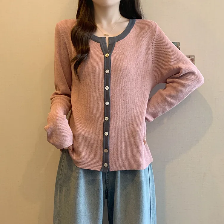 法式慵懒风正肩针织开衫女微胖妹妹大码春季新款显瘦百搭打底上衣