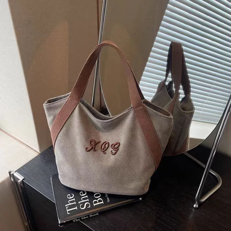 2025款精致时尚帆布包韩系高颜值手提百搭包休闲上课通勤托特包HR