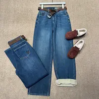 RM加绒加厚冬高腰显瘦直筒牛仔裤复古保暖9053