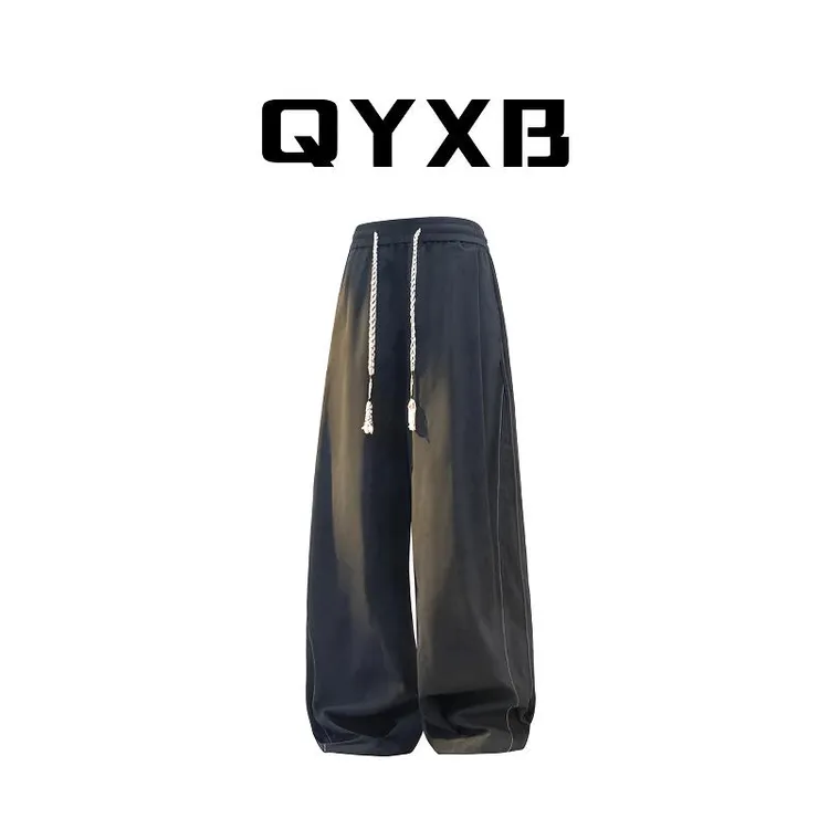 【品牌正品现货】QYXB 秋季新款极简纯色直筒大码慵懒休闲裤男士
