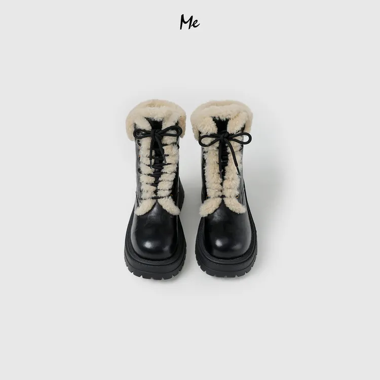 ME【雪顶真皮骑士靴（厚底加绒）】重磅小牛皮羊毛卷保暖鞋子MESA4609