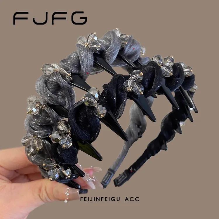 精致水晶波浪发箍女蓬松高颅顶头箍高级感百搭压发带齿防滑发卡新