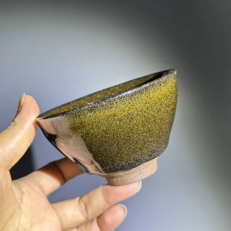 吴兴乾柴烧建盏二元釉茶末束口 口径9.5高5.9