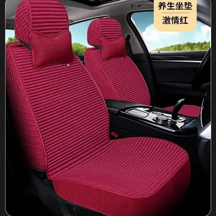 四季通用亚麻半包围汽车坐垫透气舒适养生