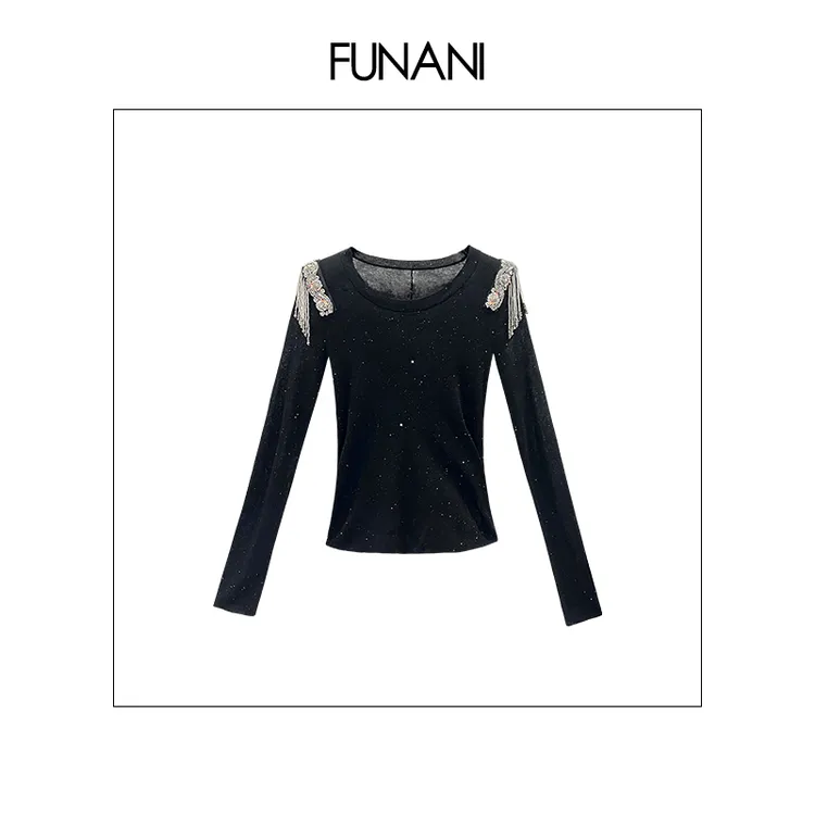 【FUNANI】圆领时尚设计感2025收腰长袖秋冬上衣百搭针织衫X2530471