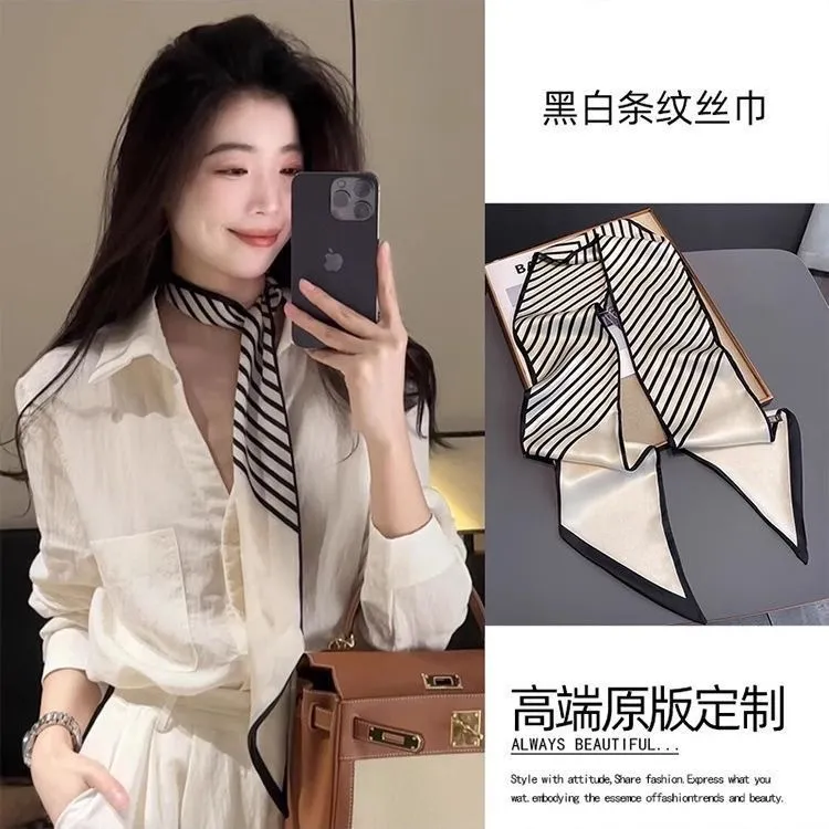 2025新款高级感长条形小丝巾女细窄围巾搭配化肥衬衫领巾夏季飘带