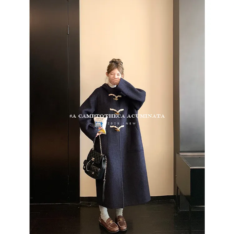 LUU桃喜儿/羊毛连帽双面呢大衣外套女秋冬慵懒宽松呢子高级感毛呢