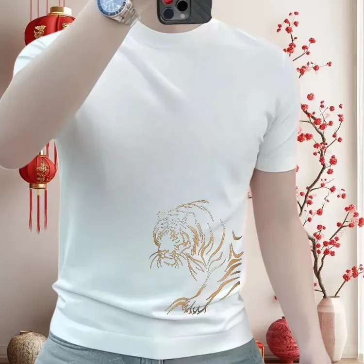 2025春秋季新款潮牌印花短袖男士时尚套头圆领T恤休闲百搭上衣潮