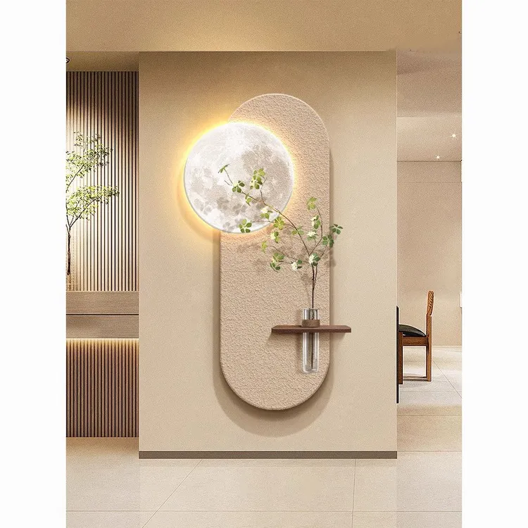 奶油风水培绿植入户玄关装饰画氛围灯走廊台球过道墙面挂画客厅画