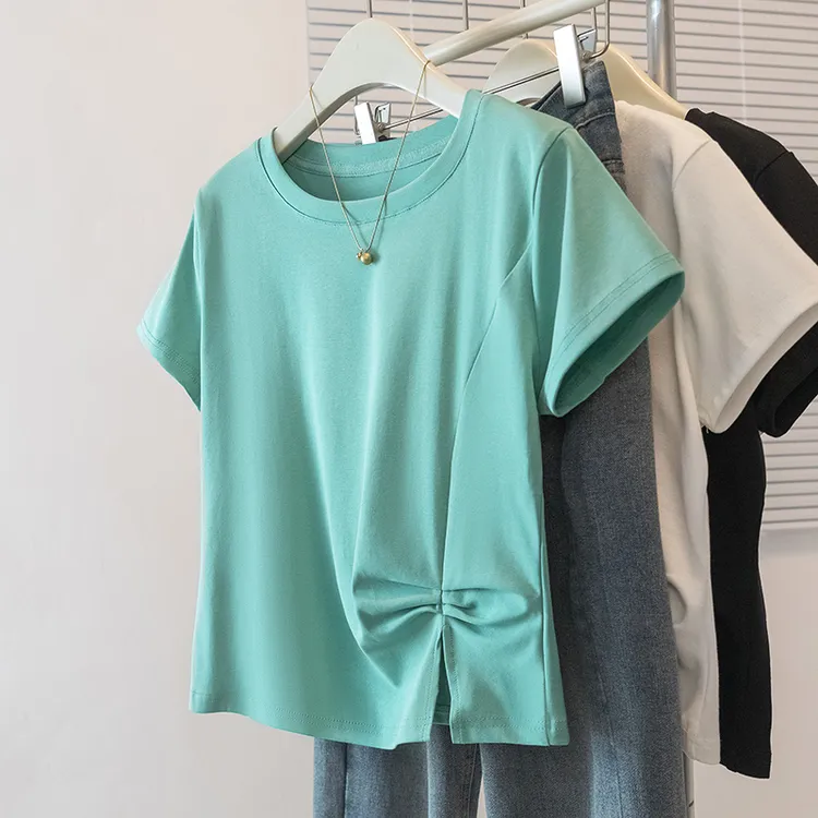 2025夏季新款韩系圆领短袖正肩T恤大码女装胖mm遮肉显瘦小众上衣