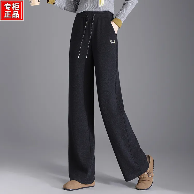 哥弟阿玛施官方休闲女直筒裤2025秋冬新款抽绳松紧腰百搭阔腿裤子