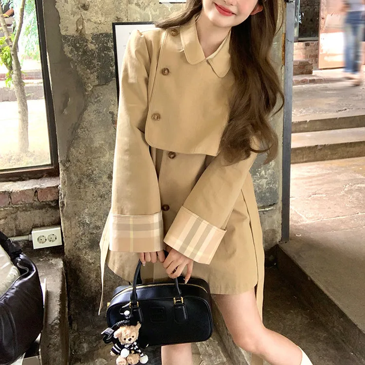 E卡其色风衣外套女25年秋季新款韩版设计感小个子宽松显瘦大衣潮