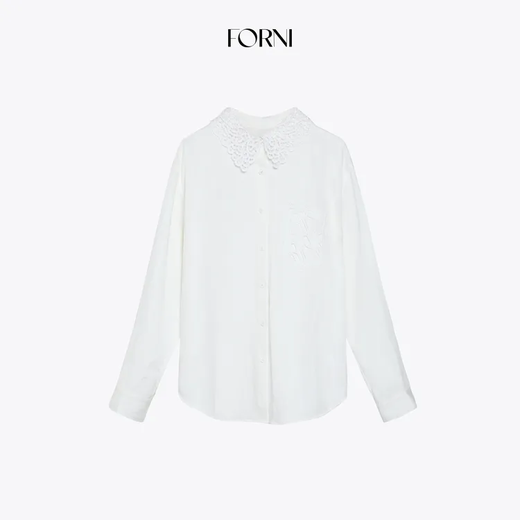 FORNI 偷偷藏不住 爱德华系列重工刺绣蕾丝宽松翻领衬衫