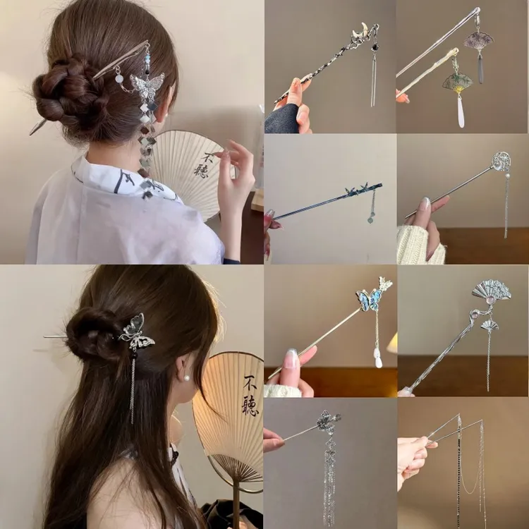 步摇流苏发簪女清冷感盘发发钗小众设计夹子轻奢感簪子头饰