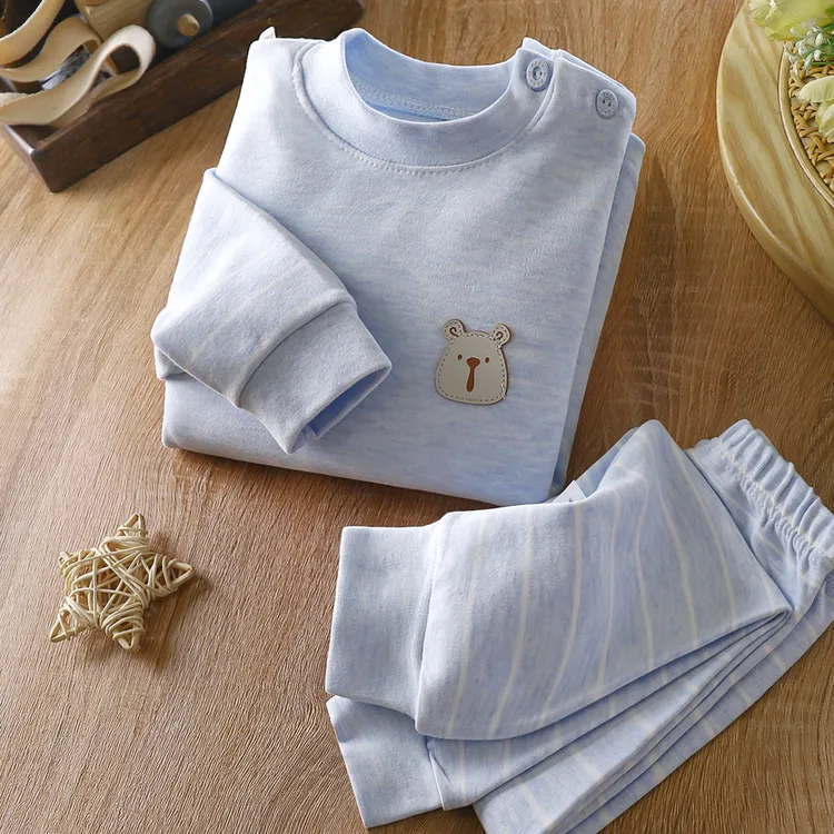 小方迪中大童舒绒儿童保暖无骨内衣套装彩棉秋冬男童女童宝宝睡衣