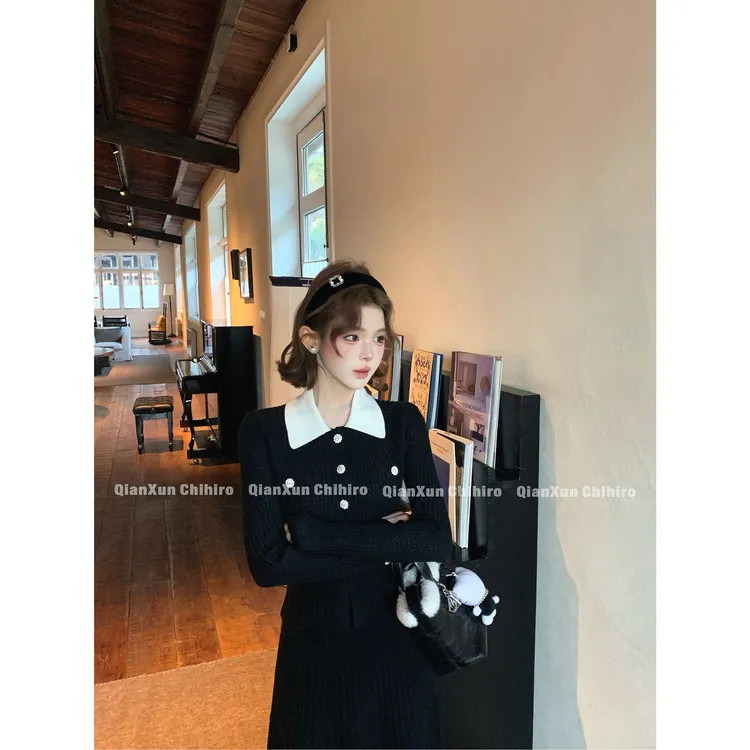 【千寻严选】秋冬时尚气质法式百搭洋气设计感长款套装QXD5TZ8673A