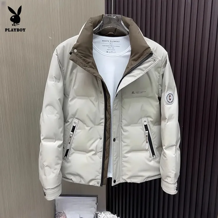 PLAYBOY/花花公子潮流百搭纯色时尚收口袖立领冬季保暖保暖羽绒服