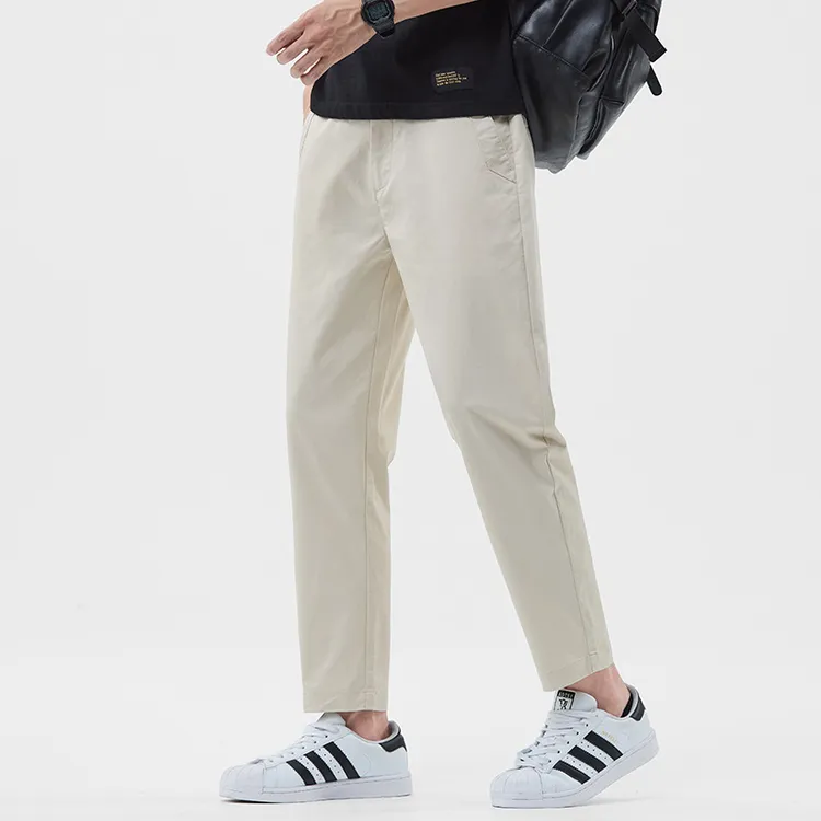 潮流男装夏季新款棉弹直筒九分修身休闲裤男士夏天裤痞帅潮男裤子