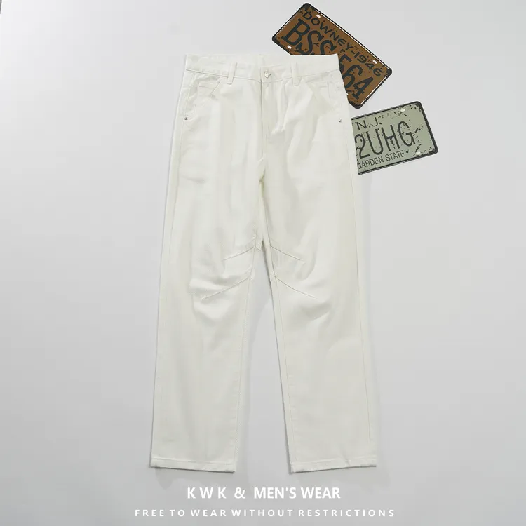 2025春夏季纯色拼接直筒牛仔裤男爆款潮牌宽松高级感休闲百搭长裤