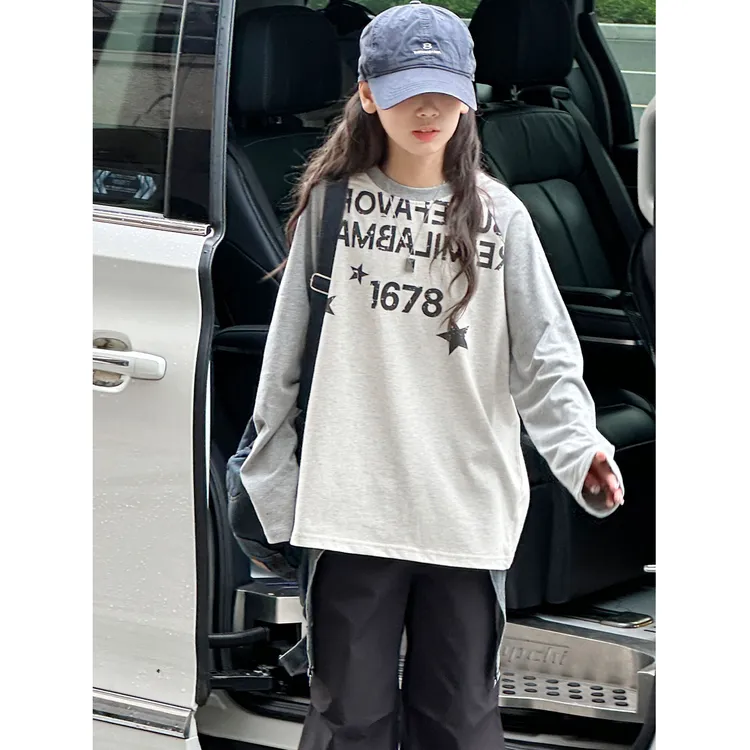 K29616孙小美插肩袖女童长袖T恤2025秋装新款儿童上衣春秋打底衫