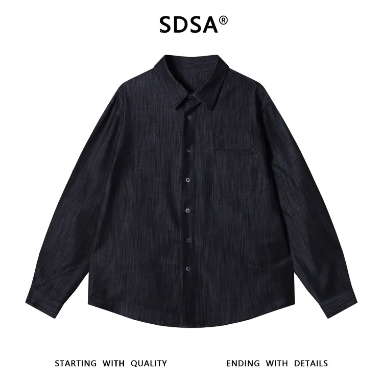 SDSA男士秋冬新款痞帅男装韩版竖纹口袋翻领长袖衬衫复古百搭衬衣