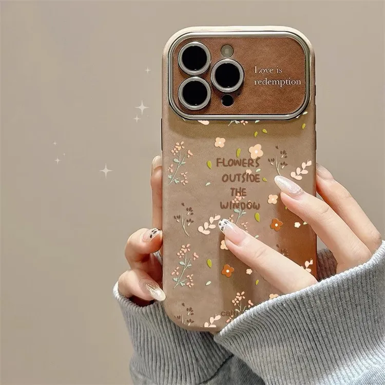 大视窗翻毛皮清新小碎花适用苹果17pro手机壳网红女款创意ins高档