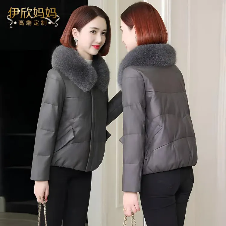 海宁皮羽绒棉服女短款2025新款冬季女款小个子加厚皮衣皮草外套女